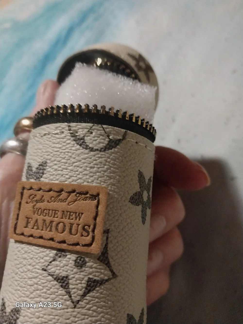 Unbranded Ivory/Brown Monogram Lipstick Case Brown Beaded Coffee Cup Bag Charm
